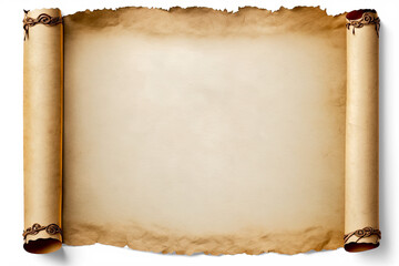 Mockup of an ancien parchment sroll on alpha transparent background, AI generated illustration