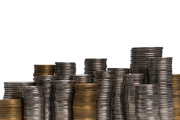Pile of coins isolated on a white background.