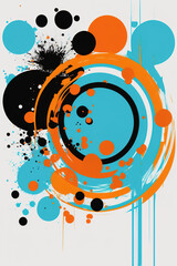 Obraz premium Abstract painting in cyan, orange and black made with generative AI