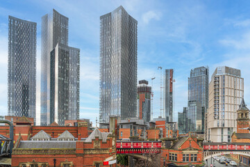 The old and new skyline in Deansgate Manchester