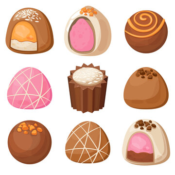 Vector image of sweets. Delicious chocolate sweets. The concept of the holiday, Valentine's day, March 8, birthday. Delicious and cute balloons