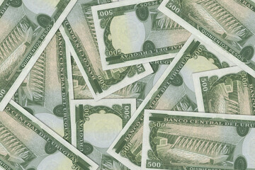 The Uruguayan currency - the Uruguayan peso. Macro view of Uruguay paper money. Close-up Uruguay money