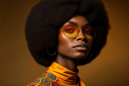 1960s vintage fashion portrait. Black woman with retro 60's style. Generative ai