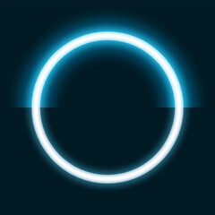 Neon ring light, blue glowing circle half with white led, isolated vector illustration.