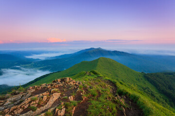 foggy spring morning in the Bieszczady Mountains