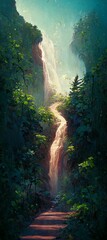 Obraz na płótnie Canvas painting of a waterfall in a forest. generative ai.