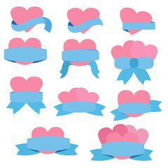 Pink heart icon with blue ribbon