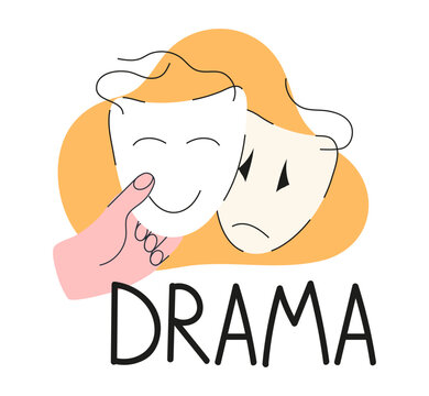 Drama lesson icon vector in doodle style. Secondary school icons. Back to school
