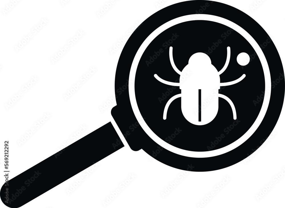 Poster bug magnifier icon simple vector. hacker error. computer threat
