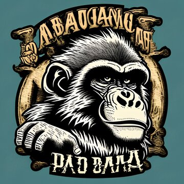 Monkey, baboon, dog-ape, ape Wild biker, pirate animal wearing bandana Hand drawn image for tattoo, emblem, badge, logo, patch, t-shirt - generative ai