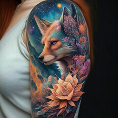 red fox tattoo on girl's arm