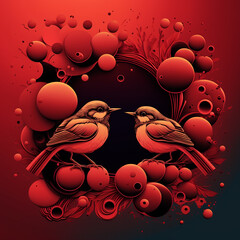 Cute red two bird in love created with Generative AI technology