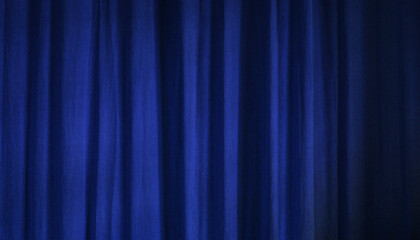 Wide dark blue draped curtain texture. Home interior decoration background with linen fabric on a...