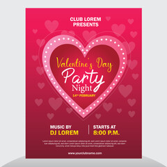 Valentines Day Party Flyer Design. Poster design vector template