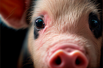 Close up of a pink pig with sad eyes