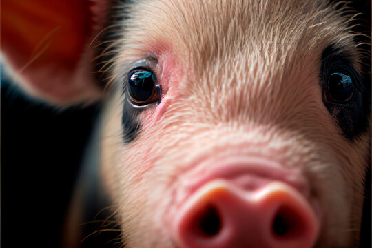 Close up of a pink pig with sad eyes