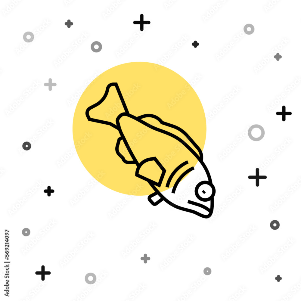 Poster black line fish icon isolated on white background. random dynamic shapes. vector