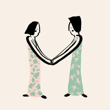 Vector illustration of women holding hands