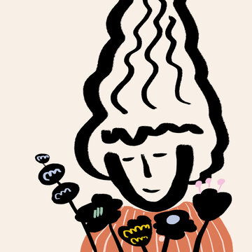 Vector illustration of cartoon female with flowers