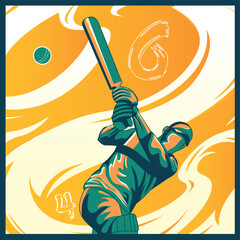 illustration of batsman player playing cricket championship sports.