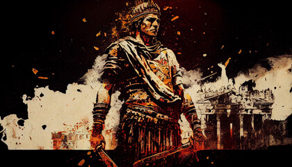 Roman emperor Gaius Julius Caesar. The Fall of the Roman Empire. Generative AI