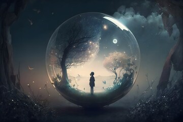 magical crystal ball landscape created using Generative AI Technology