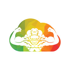 Strong brain vector logo design. Brain with strong double biceps.