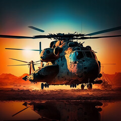 Fototapeta na wymiar helicóptero de guerra, hélice, nascer do sol, elite, militar, helicóptero, pôr-do-sol, céu, voo, transporte, exercito, rotor