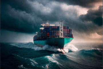The ship transports containers by sea. AI generated - obrazy, fototapety, plakaty