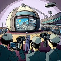 propaganda zombification deceiving people in cartoon style on television