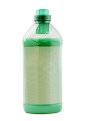 Plastic clean bottle full with green detergent