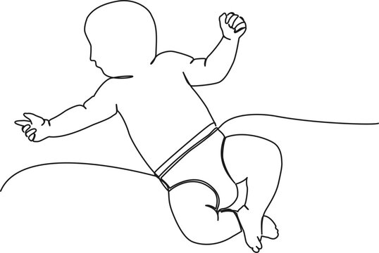 recommend clip art: continuous single line drawing of baby in diapers, line art vector illustration