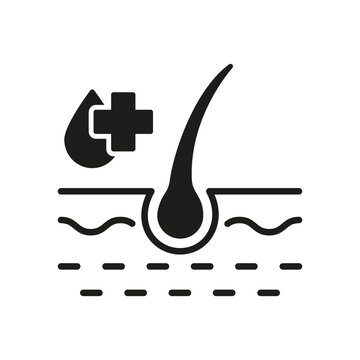 recommend clip art: Hair Follicle Treatment Silhouette Icon. Moisturize Human Head Epidermis, Healthy Care Glyph Pictogram. Nourish Medicine for Beautiful Hair Bulb Icon. Isolated Vector Illustration