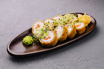 Warm rolls Tamasi on ceramic plate