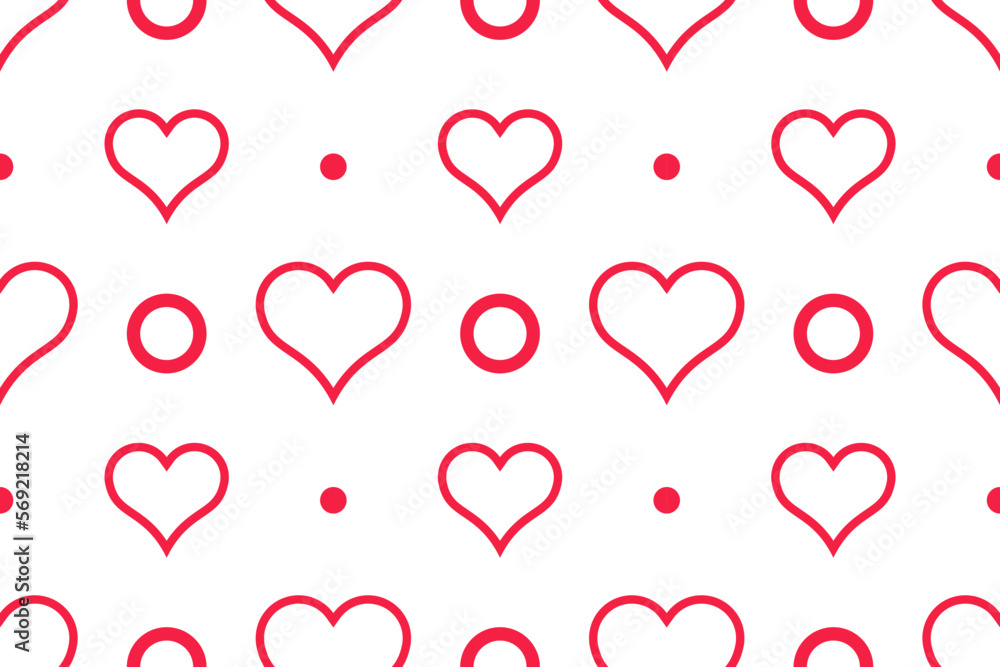 Poster abstract vector seamless pattern with red hearts.