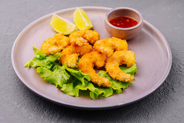 Fried shrimps tempura with sweet chili sauce