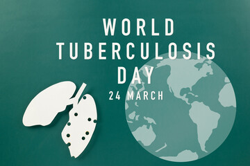 Lungs paper cutting symbol on green background, copy space, concept of world TB day, banner...