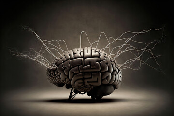 Brain with neural lines in dark