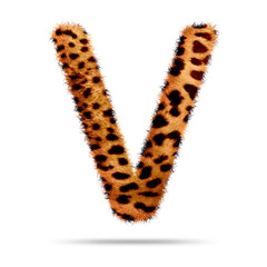Alphabet letter v design with leopard fur texture