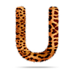 Alphabet letter u design with leopard fur texture