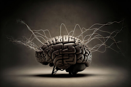 Brain with neural lines in dark