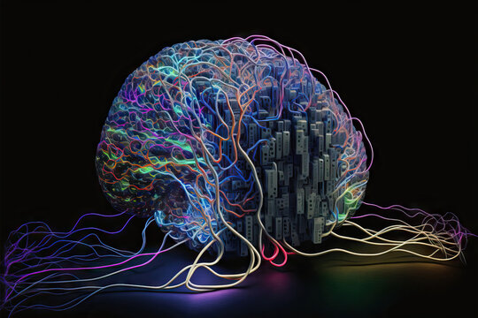 Abstract brain covered with colorful wires