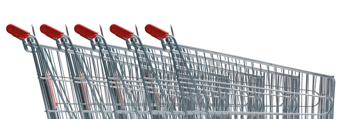 Many shopping carts in a row