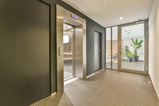 Corridor of modern apartment with elevator