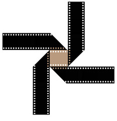 35mm film is seen in an interesting shape to be used to illustrate the idea of motion pictures, cinema, movie.