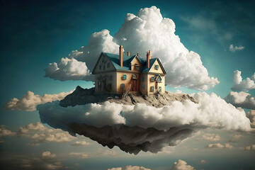 Obraz na płótnie Canvas cottage over the clouds.Generative Ai
