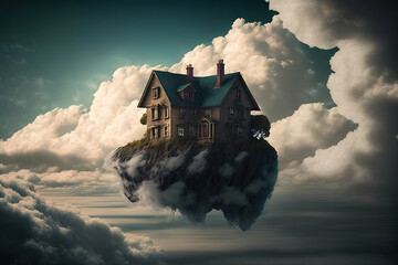 Fototapeta na wymiar cottage over the clouds.Generative Ai
