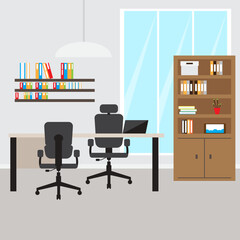Office workplace room with a table and a chair- Vector