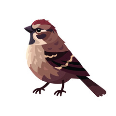 Sparrow vector flat illustration isolated on white background. bird cartoon character.