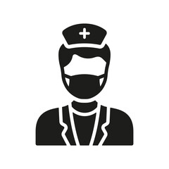 Clinic Staff in Face Mask Silhouette Icon. Doctor Man at Work Glyph Pictogram. Pediatrician, Dental Surgeon, Orthodontist Sign. Professional Medic Symbol. Dental Doctor. Isolated Vector Illustration
